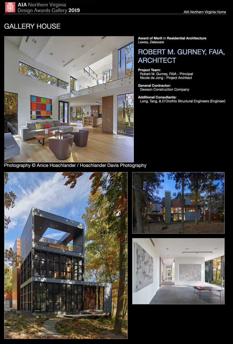 AIA of Northern Virginia 2019 Award of Merit in Residential Architecture to Robert Gurney, FAIA