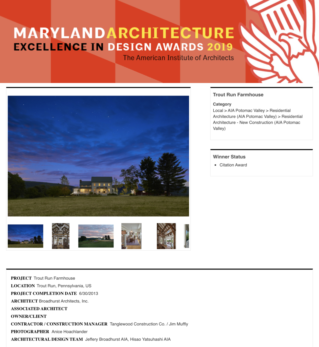 AIA of Potomac Valley 2017 Citation Award in Residential Architecture to Broadhurst Architects, Inc.