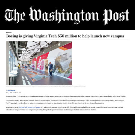 Washington Post, May 2021
Image for SmithGroup and Virginia Tech Innovation Campus